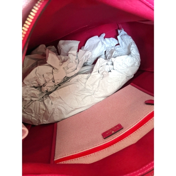 KATE SPADE Pink Kip Large CANVAS TOTE with Spade Charm and Signature Strap - Picture 11 of 17
